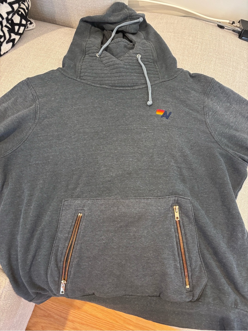 Aviator Nation Charcoal Gray Hooded Ninja Pullover with Zip Pockets